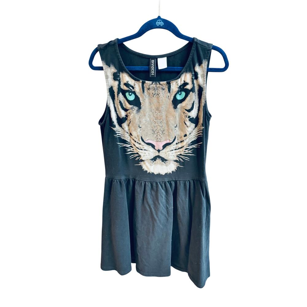 Divided Gorgeous Tiger black sleeveless cotton mini dress women sz 6